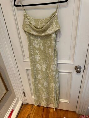 Hello Molly Sage Green Floral Cowl Midi Slip Dress